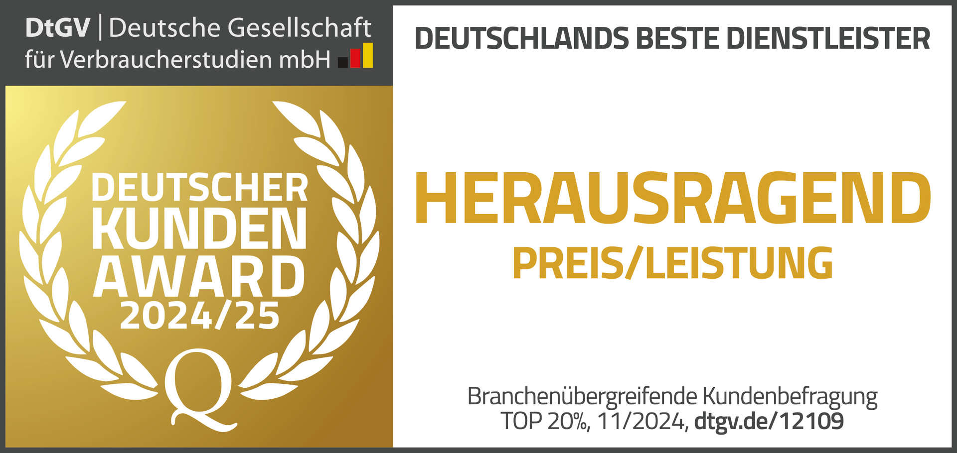 DtGV Siegel - Deutscher Kundenawards - Herausragend Preis-Leistung